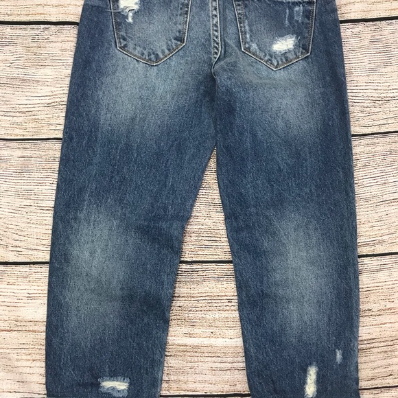 BlankNYC Embroidered High Rise Tapered Distressed Ankle Jeans Blue Denim Sz 24 - Picture 10 of 16
